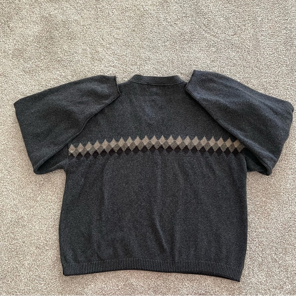 Bill Blass Cotton Charcoal Knit Sweater w Beige Diamond stripe all around XL - Picture 5 of 8